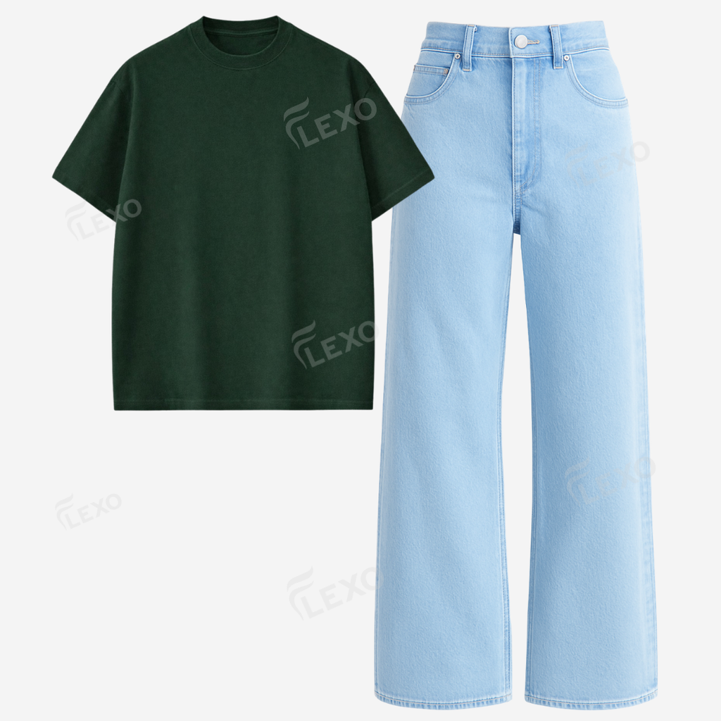 Iceblue Baggy Jeans With Oversized Drop Shoulder T-Shirt