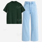 Iceblue Baggy Jeans With Oversized Drop Shoulder T-Shirt