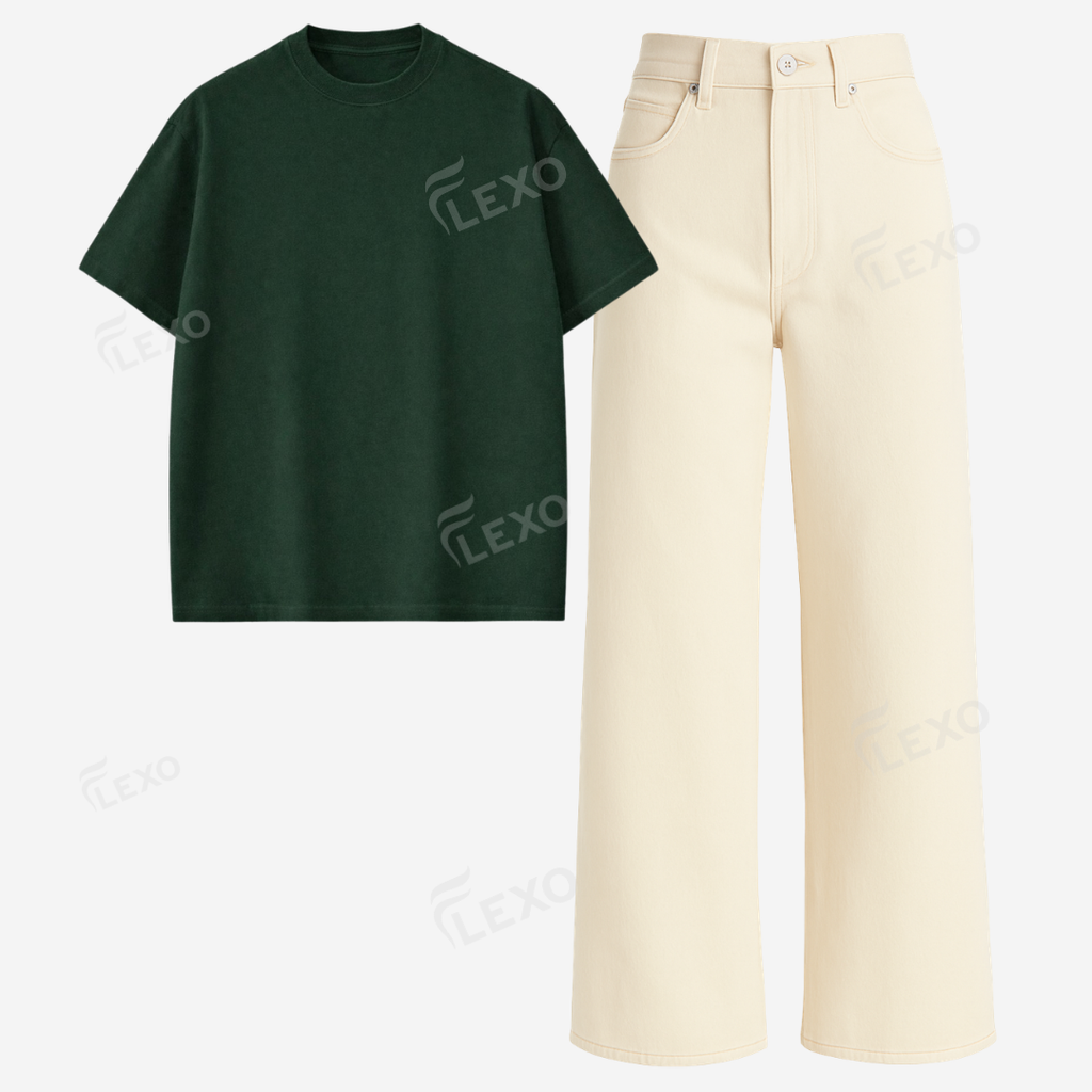 Beige Baggy Jeans With Oversized Drop Shoulder T-Shirt