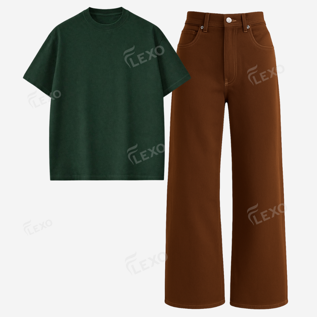 Brown Baggy Jeans With Oversized Drop Shoulder T-Shirt