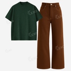 Brown Baggy Jeans With Oversized Drop Shoulder T-Shirt
