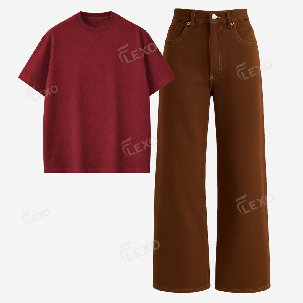 Brown Baggy Jeans With Oversized Drop Shoulder T-Shirt