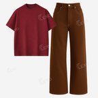 Brown Baggy Jeans With Oversized Drop Shoulder T-Shirt