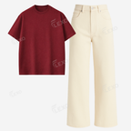 Beige Baggy Jeans With Oversized Drop Shoulder T-Shirt