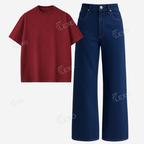 Darkblue Baggy Jeans With Oversized Drop Shoulder T-Shirt