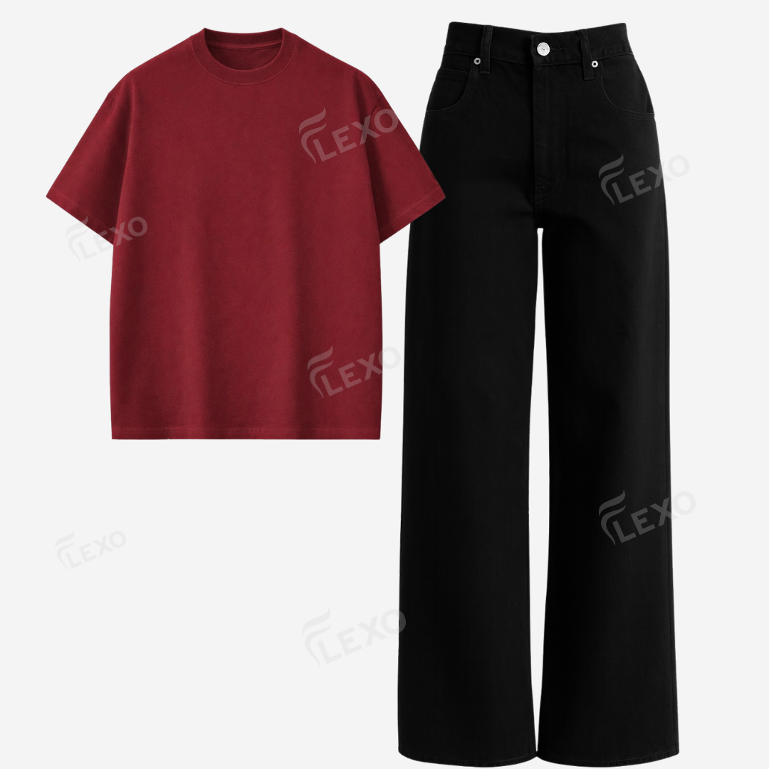 Black Baggy Jeans With Oversized Drop Shoulder T-Shirt