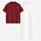 White Baggy Jeans With Oversized Drop Shoulder T-Shirt