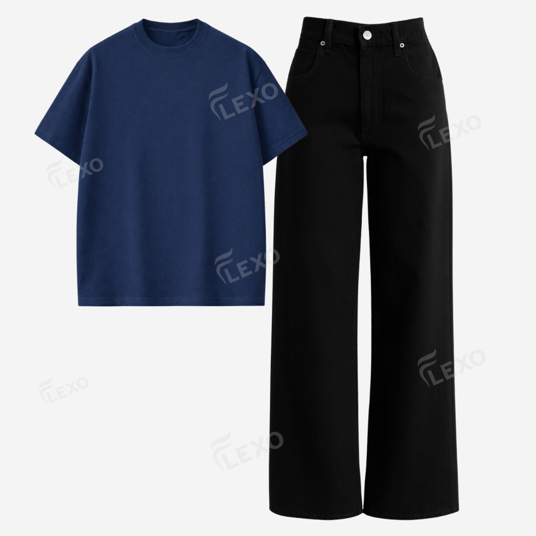 Black Baggy Jeans With Oversized Drop Shoulder T-Shirt