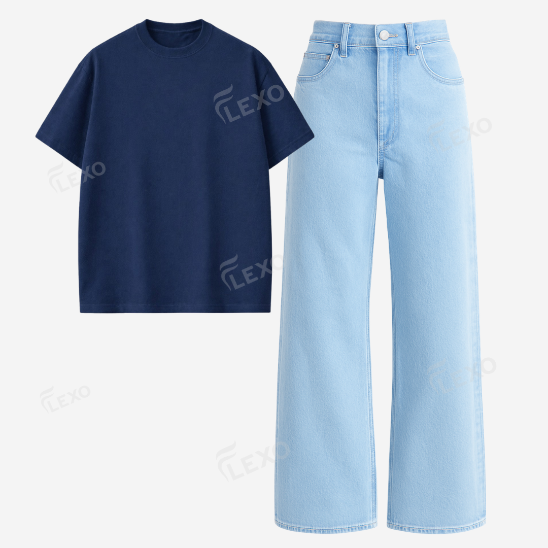 Iceblue Baggy Jeans With Oversized Drop Shoulder T-Shirt