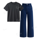 Darkblue Baggy Jeans With Regular T-Shirt
