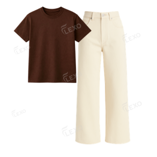 Beige Baggy Jeans With Regular T-Shirt