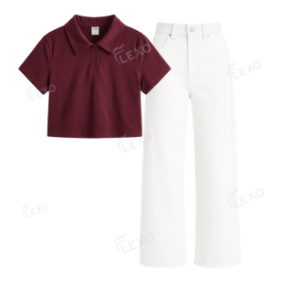 White Baggy Jeans With Crop Polo