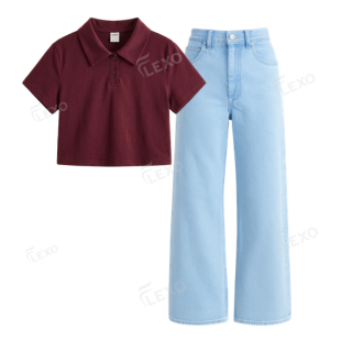 Iceblue Baggy Jeans With Crop Polo