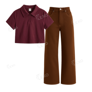 Brown Baggy Jeans With Crop Polo