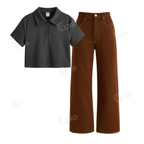 Brown Baggy Jeans With Crop Polo