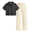 Beige Baggy Jeans With Crop Polo