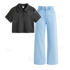 Iceblue Baggy Jeans With Crop Polo