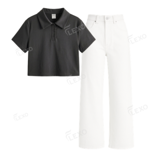 White Baggy Jeans With Crop Polo
