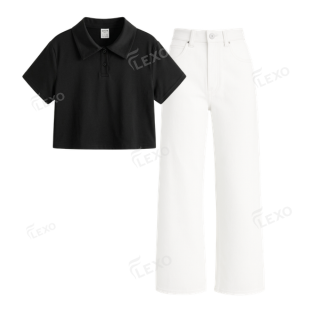 White Baggy Jeans With Crop Polo Main image