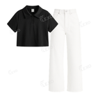 White Baggy Jeans With Crop Polo