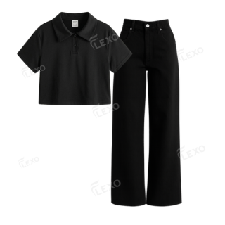 Black Baggy Jeans With Crop Polo Main image