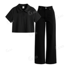 Black Baggy Jeans With Crop Polo