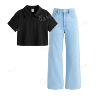 Iceblue Baggy Jeans With Crop Polo Main image