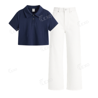 White Baggy Jeans With Crop Polo