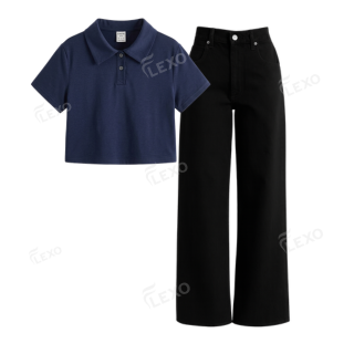 Black Baggy Jeans With Crop Polo