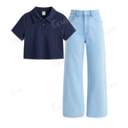 Iceblue Baggy Jeans With Crop Polo