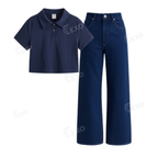 Darkblue Baggy Jeans With Crop Polo