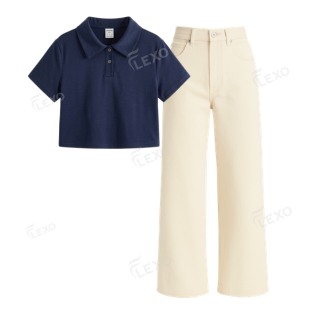 Beige Baggy Jeans With Crop Polo