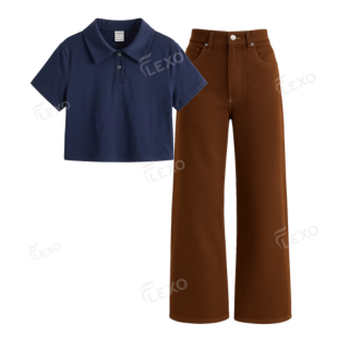 Brown Baggy Jeans With Crop Polo