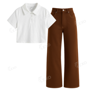 Brown Baggy Jeans With Crop Polo Secondary image