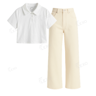 Beige Baggy Jeans With Crop Polo