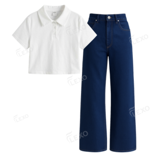 Darkblue Baggy Jeans With Crop Polo Secondary image