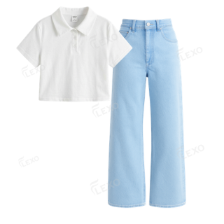 Iceblue Baggy Jeans With Crop Polo