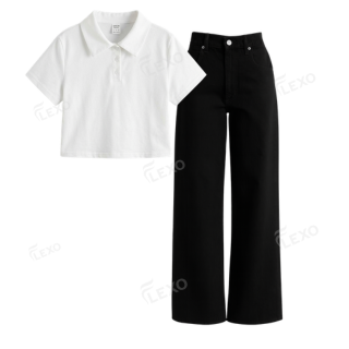 Black Baggy Jeans With Crop Polo Secondary image