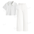 White Baggy Jeans With Crop Polo