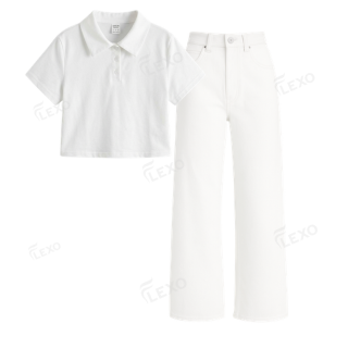 White Baggy Jeans With Crop Polo