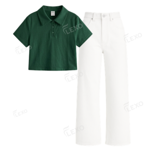 White Baggy Jeans With Crop Polo