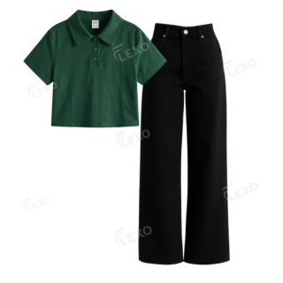 Black Baggy Jeans With Crop Polo