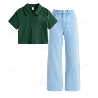 Iceblue Baggy Jeans With Crop Polo