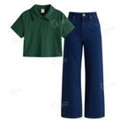Darkblue Baggy Jeans With Crop Polo