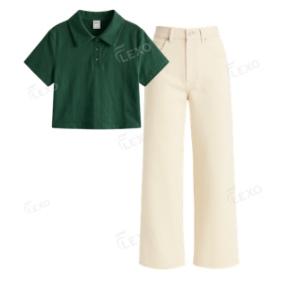 Beige Baggy Jeans With Crop Polo