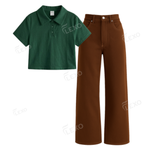 Brown Baggy Jeans With Crop Polo