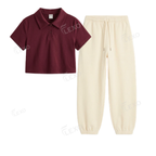 Cream Sweatpant With Crop Polo