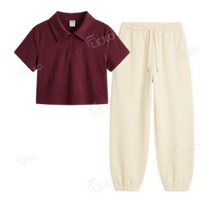 Cream Sweatpant With Crop Polo