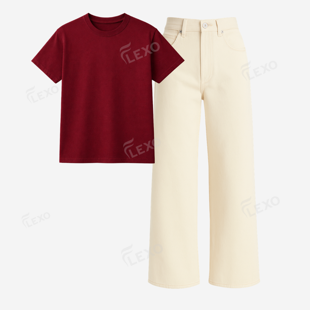 Beige Baggy Jeans With Regular T-Shirt