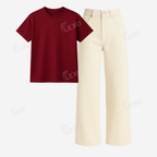 Beige Baggy Jeans With Regular T-Shirt